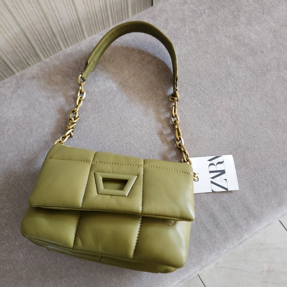 ZARA Quilted Mini Shoulder Bag Khaki NWT - Picture 3 of 8